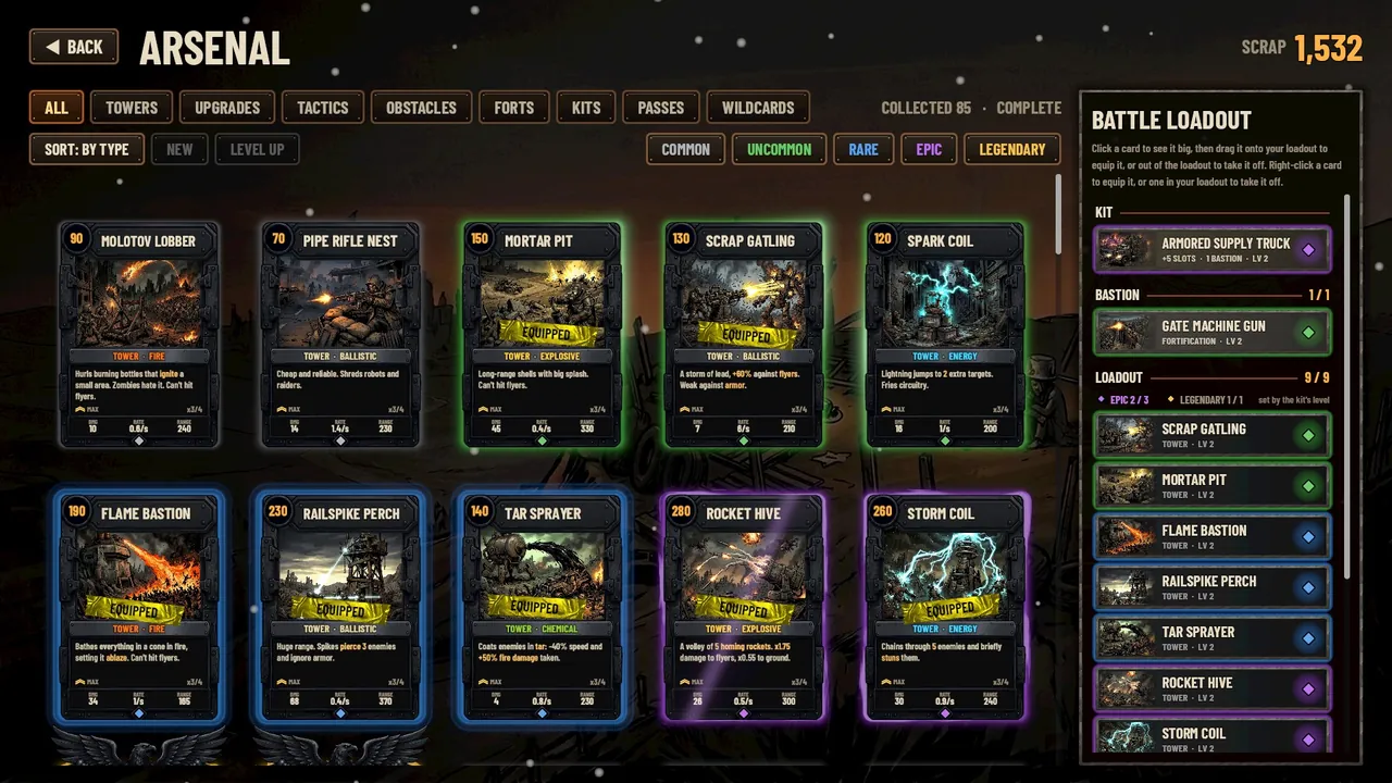 The arsenal with the player's cards